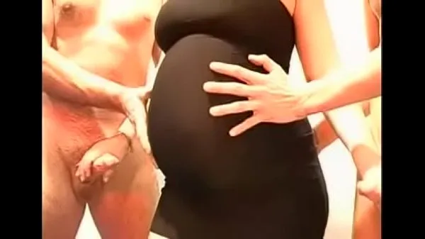Εμφάνιση κλιπ μονάδας δίσκου Pregnant in black dress gangbang