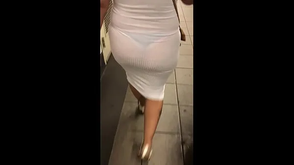 Visa Wife in see through white dress walking around for everyone to see enhetsklipp
