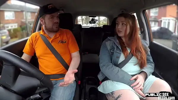 Show Curvy ginger inked babe publicly fucked in car by instructor drive Clips