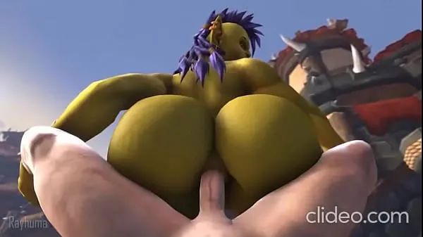 Thick female orc rides human cock