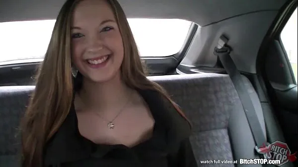 Show Bitch STOP - Pretty and busty long haired brunette drive Clips